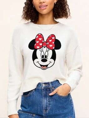 M • Disney × Old Navy • Cream Knit Sweater with Embroidered Minnie Mouse Design